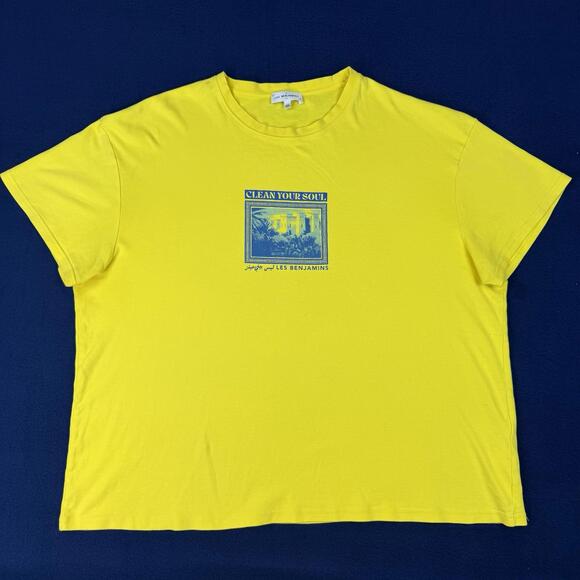 Les Benjamins Yellow Graphic T Shirt Clean Your Soul Cotton Oversized Men Sz XXL - Picture 2 of 9